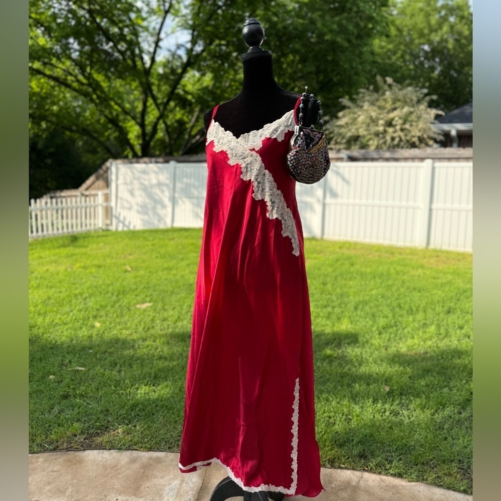Vintage lace red long slip dress